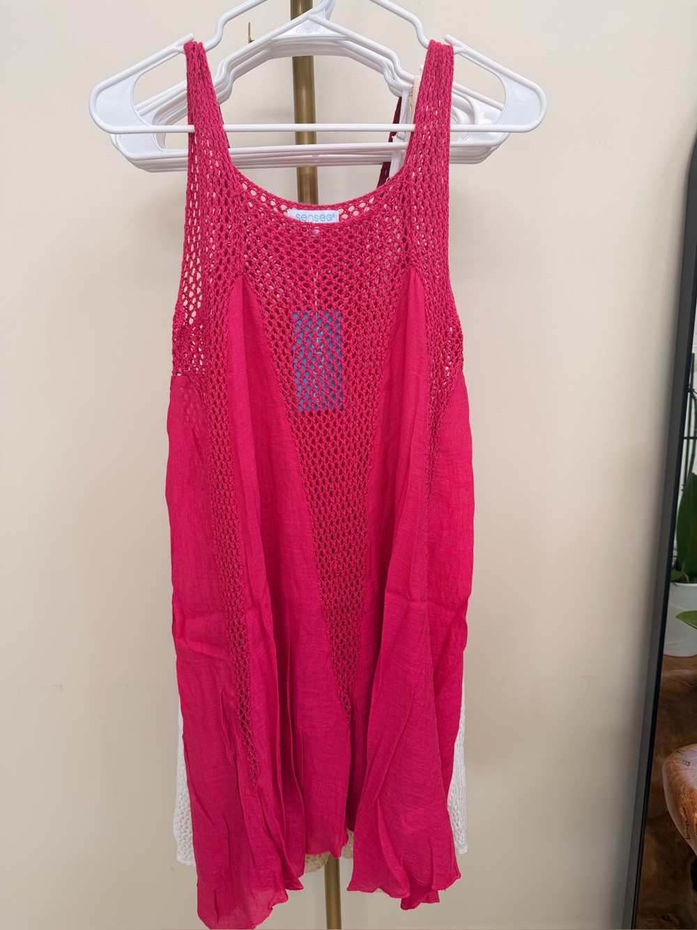 Hot Pink Crochet-Panel Swim Coverup